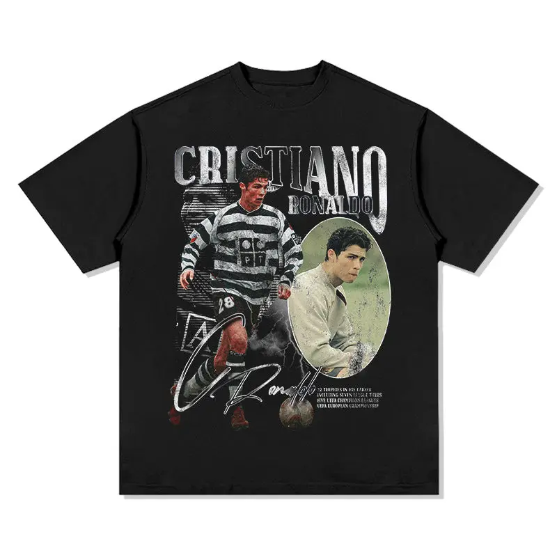 Women's Fitted Round Neck Short-Sleeve Basic Casual Cristiano Ronaldo Graphic Vintage Bootleg T-Shirt, Overall, Shortsleeve