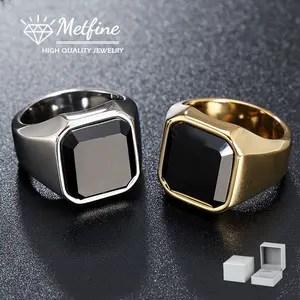 3 Color Mens Rings Stainless Steel Square Rings For Men,Pinky Thumb Ring Band for Dad Father Jewelry Gift for him, Men's Ring for Gift for Men