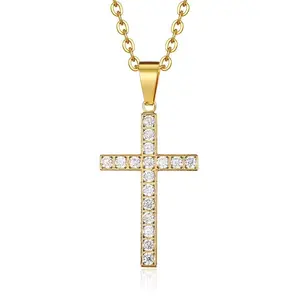 E-commerce Titanium Steel Full Diamond Cross Necklace Simple Neutral Style Unisex Trendy Personality Accessory