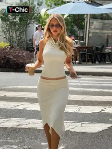 Backless Halter Top & Half Skirt Set, Elegant Women's Womenswear, Perfect for Parties & Casual Wear, Stylish Back Design