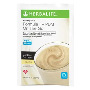 Herbalife Formula 1 + PDM On-The-Go 7 Packets 17g Protein Option Cookies & Vanilla Flavor Protein Drink Mix for Daily Protein Support