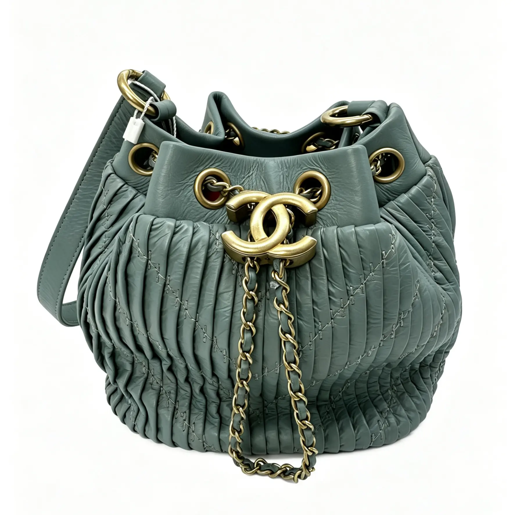 Pre-owned CHANEL Coco Pleats Drawstring Bag 24M Blue