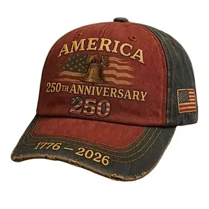 America 250th Anniversary 1776-2026 Distressed Baseball Cap, Vintage Embroidered Patriotic Hat with Liberty Bell & US Flag, Adjustable Washed Cotton Dad Hat for Men Women, 4th of July Gift