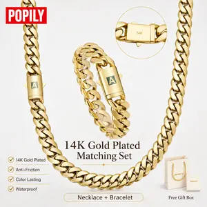 14K Gold Plated 26 Letter “A-Z” Clasp Miami Cuban Chain 14mm Necklace and Bracelet Set—Unisex luxury jewelry inspired by Italian and Mexican micro-designs, perfect for everyday wear and an ideal gift for Mother’s Day and Father’s Day