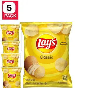 Lay's Classic Potato Chips 5 Pack - 1 1/2 oz Bags Each - 240 Calories per Bag - Crunchy & Savory Snack
