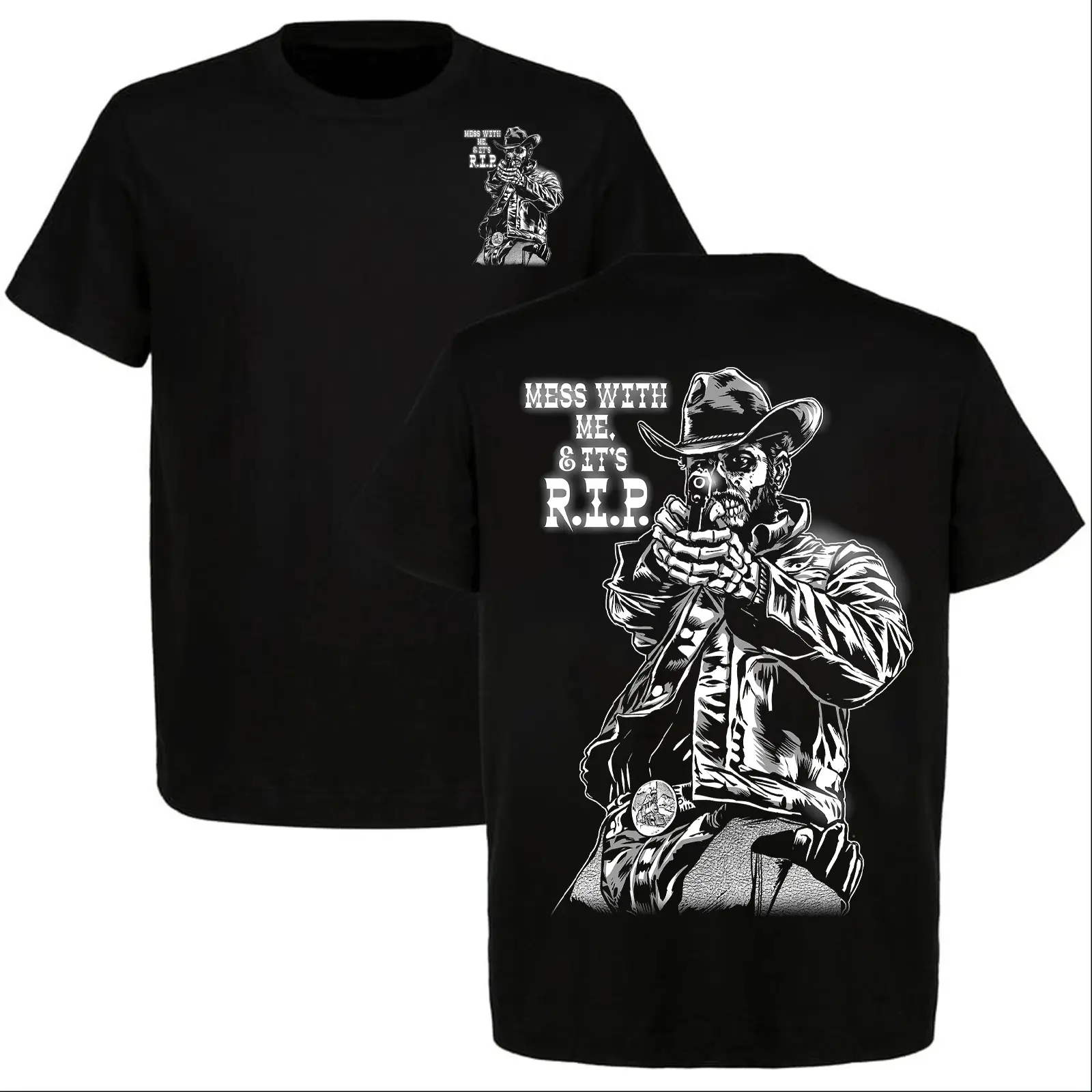 Rip Wheeler Mess with me and It's RIP Zombie Death Dealers T-Shirt, Vintage Cowboy Tee, Classic Western Shirt , Full Color, Full Size