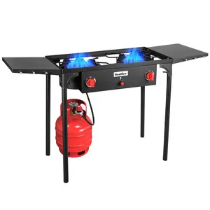 [SummerVibes] BESTFIRE 150,000 BTU Propane Camp Stove: Heavy-Duty 2-Burner Outdoor Gas Cooker with Removable Legs, Side Shelves Regulator for Grilling & Camping backyard cooking stove turkey frying
