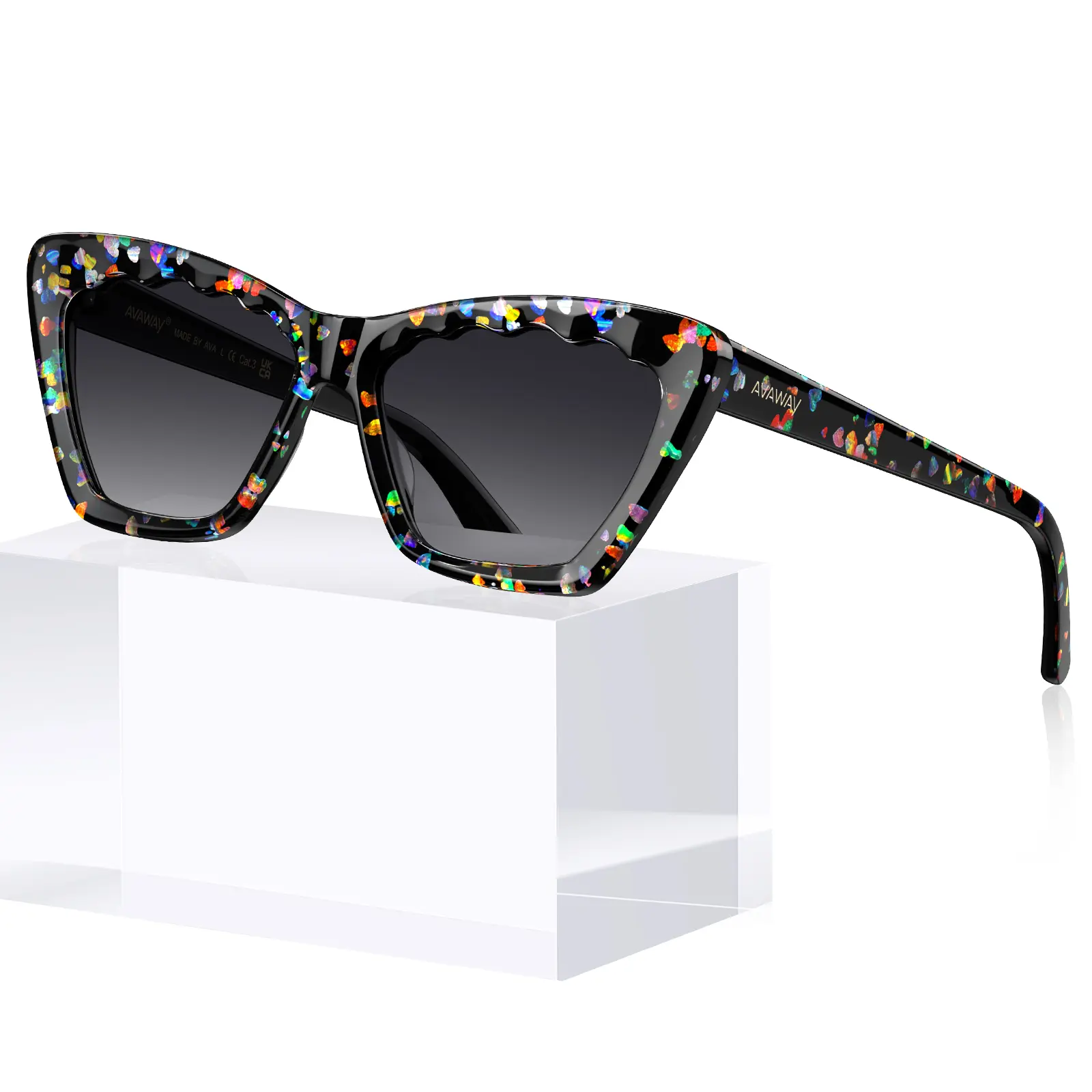Women's Polarized Cat Eye Sunglasses - Full Rim Natural Acetate, UV Protected, Anti-Glare, Non-Fading, Handcrafted, Female Daily Wear, Leather Case Included, Ideal for Driving & Gifting