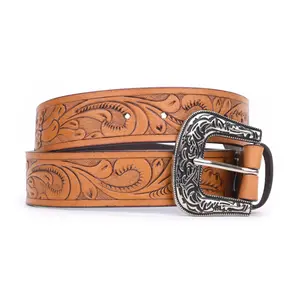 Handmade Leather Western Belt: Leather Belt 100% Genuine Full Grain Argentinian Embossed Unisex Strap (1.5" Wide) -  Cowboy Cowgirl Belt - Leather Snap-On Belt - Meaningful Gift