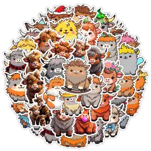 Cute Highland Cow Series Sticker, 50pcs/set Self Adhesive Decorative Sticker, Decorative Sticker for Scrapbook, Diary, Notebook, Water Bottle, Car