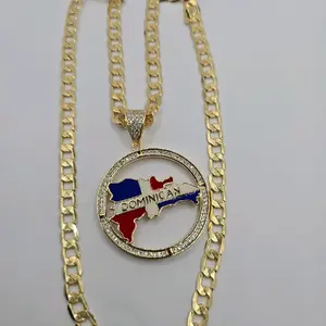 DOMINICAN Fashion necklace Cuban link style gold-plated with clear stone's big pendant