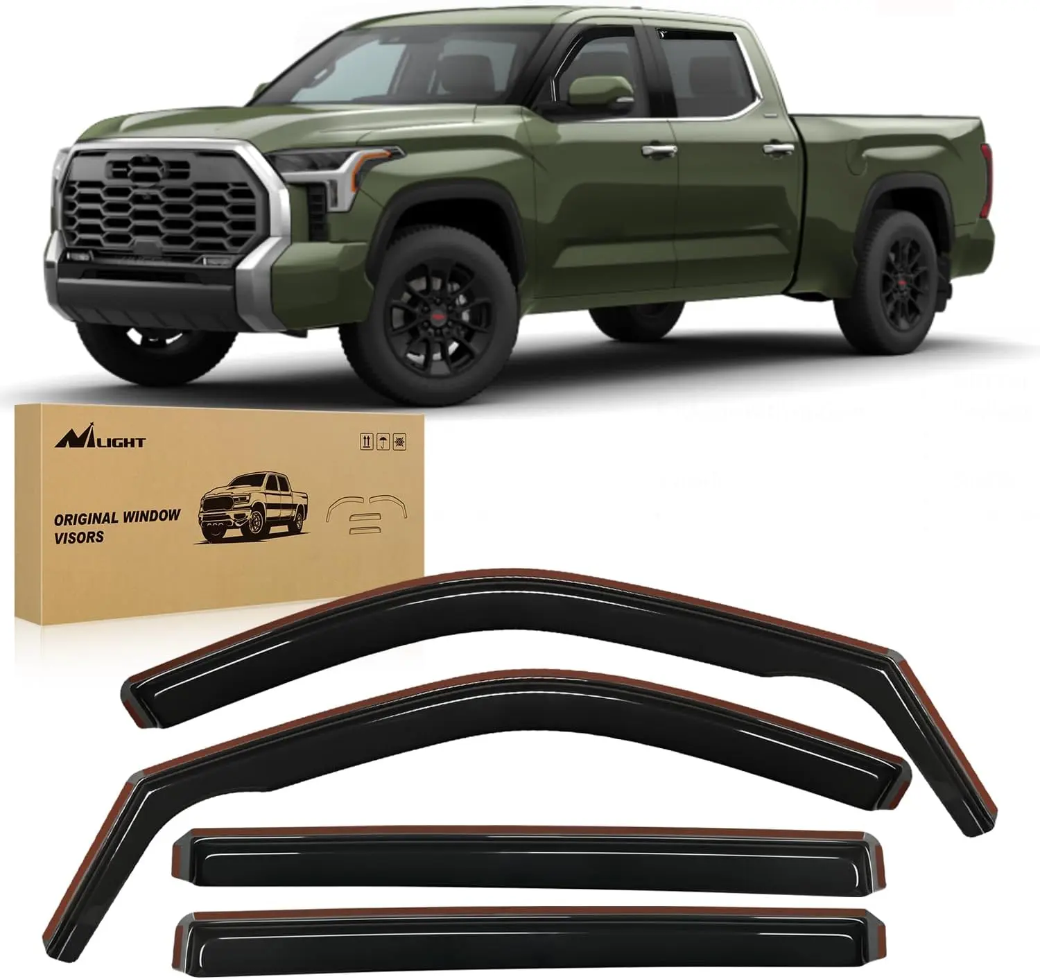 Nilight Side Window Deflectors for Toyota Tundra Crew Max 2022 2023 2024 2025 2026 Window Visors Rain Guards, Vent Shade for Fresh Air, Rain & Snow Protection, Wind Noise Reduction-4PCS
