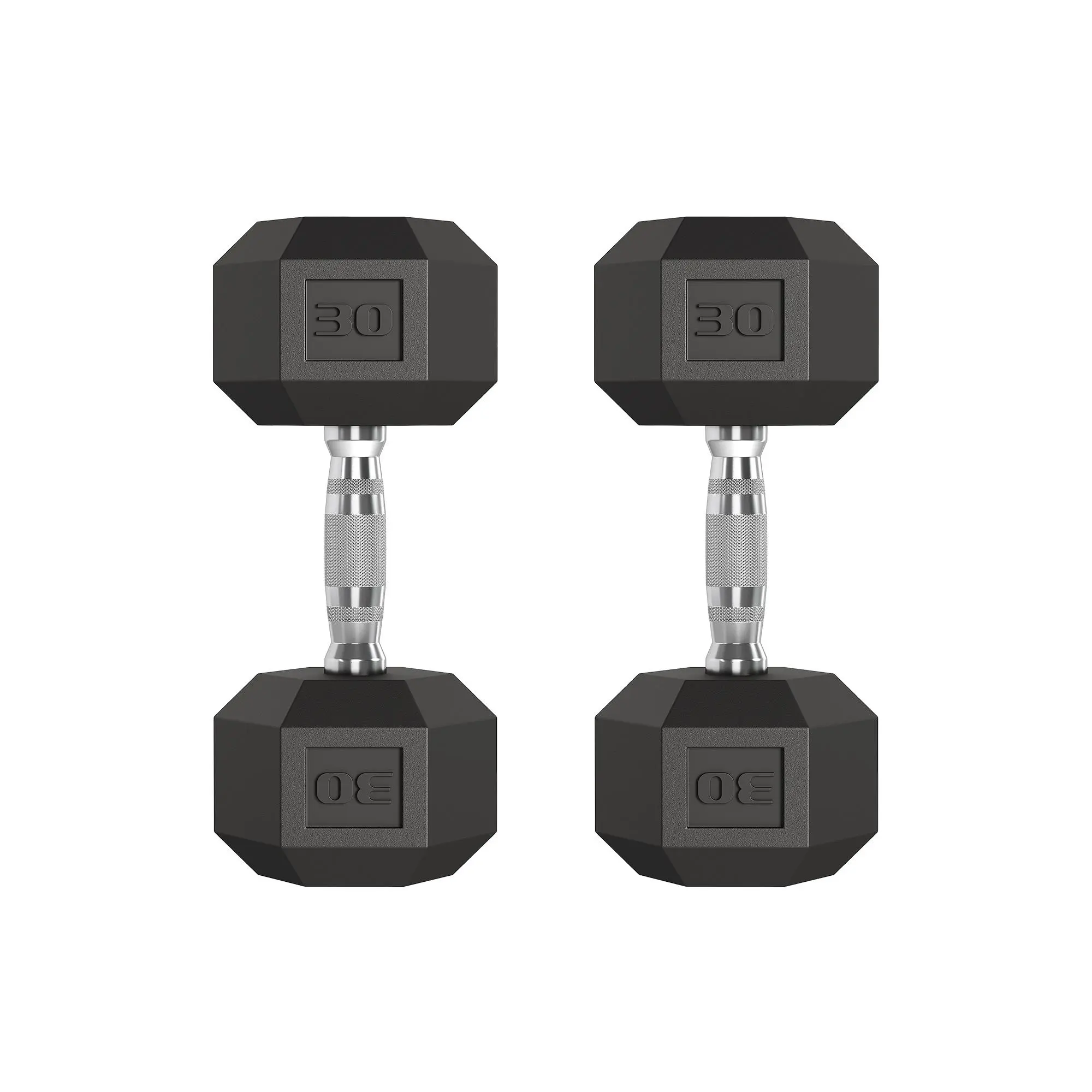 30LB Hex Dumbbells (Set of 2) - Cast Iron Core, Rubber Coated, Textured Carbon Steel Handle, Anti-Roll, Durable Drop-Proof for Home Gym Full Body Workout, Resistance Training, Arm Strength Training (5-50 lbs Weight Option)