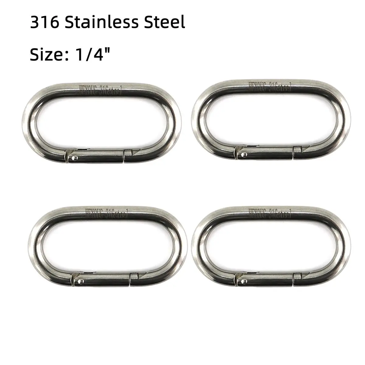 316 Stainless Steel Oval Non-Welded Ring Buckle Loops (4pcs, 1/4in) - Rustproof Heavy-Duty Spring Snap for Home Gym Equipment, Leather Purse Bags, Attach to Chains (6 Pack Option Available)