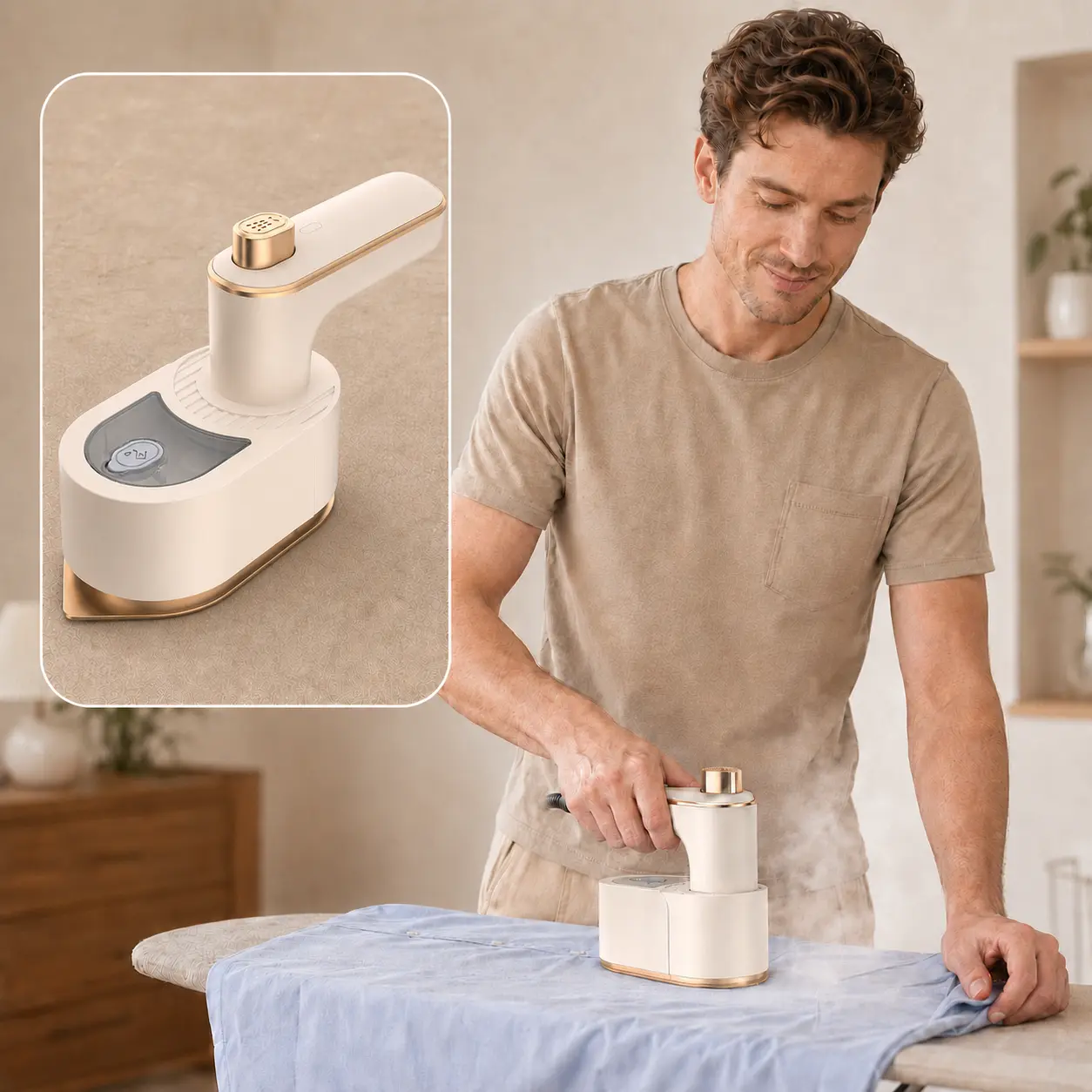 Portable Garment Steamer and Mini Iron, Dry and Wet Use with Wide Ceramic Soleplate for Quick Wrinkle Removal