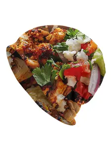 BIIHUDU Taco Beanie Hat - Mexican Food Design with Tacos, Grilled Chicken, Lettuce, Tomatoes, Onions, Mayonnaise - Funny Nove