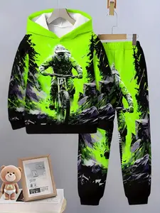 Boys' 3D Print Casual Pullover Sweater, Long Sleeve Sports Top, Fashionable Motorcycle Design, Comfortable Loose Fit, Sporty Comfy Breathable, Athletic Sportswear