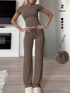 2026 Women's Two-Piece Y2K, Fitted Baby Tee & High-Waist Flare Lounge Pants, Stylish Loungewear Tracksuit Set,2026 Women's Two-Piece Y2K, Fitted Baby Tee & High-Waist Flare Lounge Pants, Stylish Loungewear Tracksuit Set,Airport Outfit, Sweatsuit Outfits