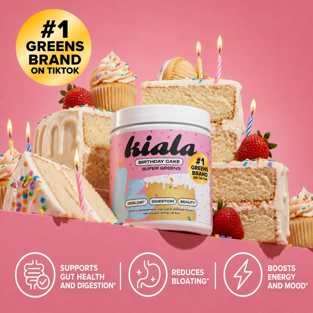 Kiala Nutrition Birthday Cake Organic Super Greens Powder Dietary Supplement