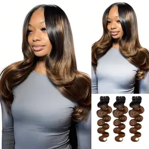 [Wequeen] Pre Colored Highlight Body Wave Human Hair Bundles Brazilian Quick Weave Budget Friendly Viral Hair Bundles Valentine Gifts