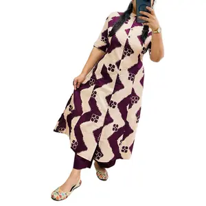 Jaipuri Famous Abstract Print Co-Set Fine Cotton Kurta & Culottes Set for Women Round Neck 3/4 Sleeve Casual Office Wear As Per Image Womenswear Clothes Everyday Kurti