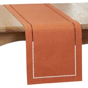 Saro Lifestyle Dining Table Runner With Laser-Cut Hemstitch Design, Rust, 14" x 108"