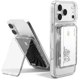 Miimall Clear for MagSafe Wallet with Stand, 2-Card Holder for iPhone 17/16/15/14/13/12 Pro Max Plus Air, Pixel 10 Series, Ultra Thin Slim Strong Magnetic Phone Wallet Stick for iPhone Transparent