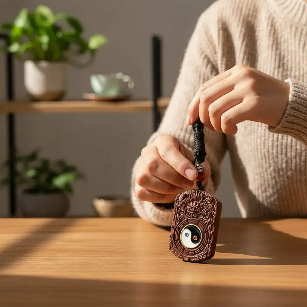 Hand-Carved Lightning-Struck Jujube Wood Pendant, Unisex Dragon Taiji Bagua Religious Charm, Inspirational Accessory for Daily Wear, Natural Wood, Portable, No, One‑Of‑A‑Kind Wood