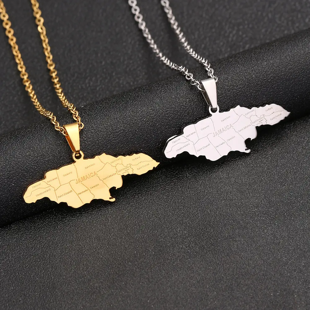 GGIRL Lead-Free Polished Finish Jamaica Map Shape Stainless Steel Pendant Necklace, Couple Style Titanium Steel Jewelry with City Design, Multiple Uses Accessories, Fashion Accessories