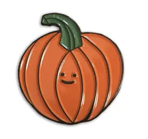 Cute Pumpkin Enamel Pin - Orange Design with Green Leaf, Featuring Smiling Face and Perfect for Fall Decorations