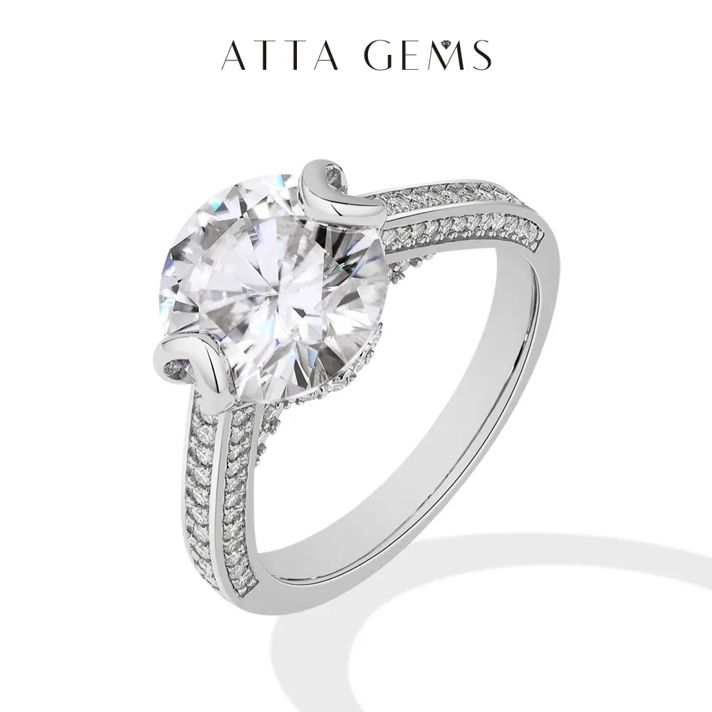 ATTAGEMS 4CT D Color VVS1 Grade Round Cut Lab-Created Moissanite Engagement Ring, 925 Sterling Silver Beautiful Rings, Fine Jewelry Gift for Lovers R290, Engagement Rings
