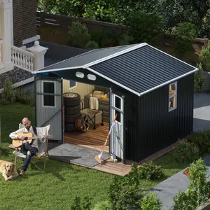 Outdoor Storage Shed 8 x10 FT. Utility Tool Shed Metal Storage Garden Shed with Lockable Doors, Four Daylight Windows & Metal Frame for Patio Storage, Dark Gray