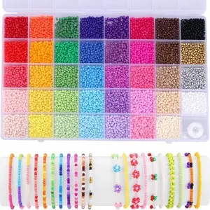 39 Colors 3mm Beads, Funtopia 9600pcs Glass Seed Beads for Bracelets Making, Friendship Jewelry Making Kit with Colorful Small Bead and Elastic String, DIY Jewellery and Art Crafts, for Birthdays, Parties, Holidays
