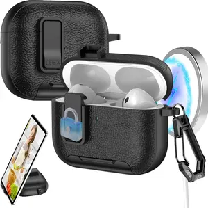 with Safety Lock Case For Apple For  for AirPods 4 / 3 / 2 / 1 for AirPods Pro 3 / Pro2 / Pro For Airpod Earbuds Headset Earphones Headphones Protective case Carabiner Anti-Drop Matte PU-Leather Audio Shockproof Cover Summer Decoration Accessories Durable