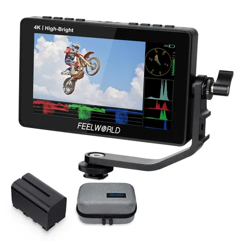 FEELWORLD F5 Prox 5.5-Inch 1600nit High-Bright Plastic DSLR Camera Field Monitor, 1920x1080 Touchscreen with Waveform View & Touch LUT Adjust, Included F750 4400mAh Battery, Bag, Power Kit, HDMI In-Out, In Type-C Input, Photography Camera Accessories