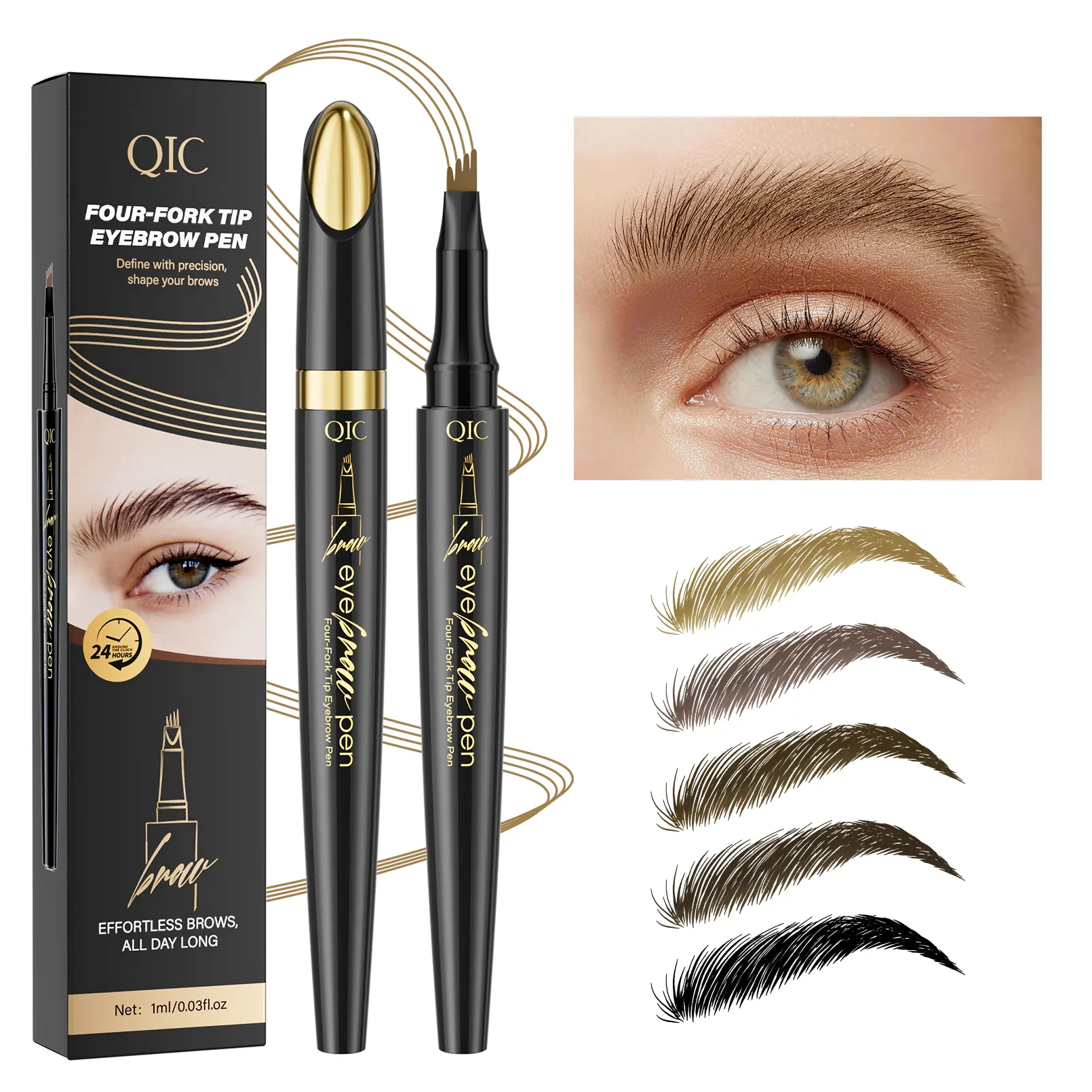 Microblading Eyebrow Pencil with Fork Tip for Flawless, Natural Brows - Waterproof, Smudge-Proof & Long-Lasting Cosmetic Makeup for All Skin Types, Eyebrow Products, Microblading Brow Pencil, Fluffy Edges, Precisely Sculpted Brows