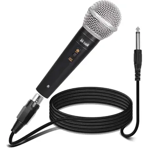 Dynamic Vocal Microphone - Metal Casing, Microphone for Singing, Speaking, Wired, 25ft XLR Cabel, Cardioid, with ON/Off , Black/