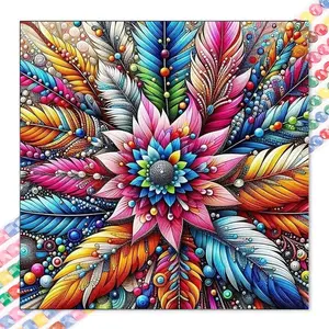 1 set of DIY diamond painting kit, 5D diamond art kit, DIY decor flowers, feathers, colorful mosaic, diamond art, DIY art home decor, Handicraft, Handmade Gifts