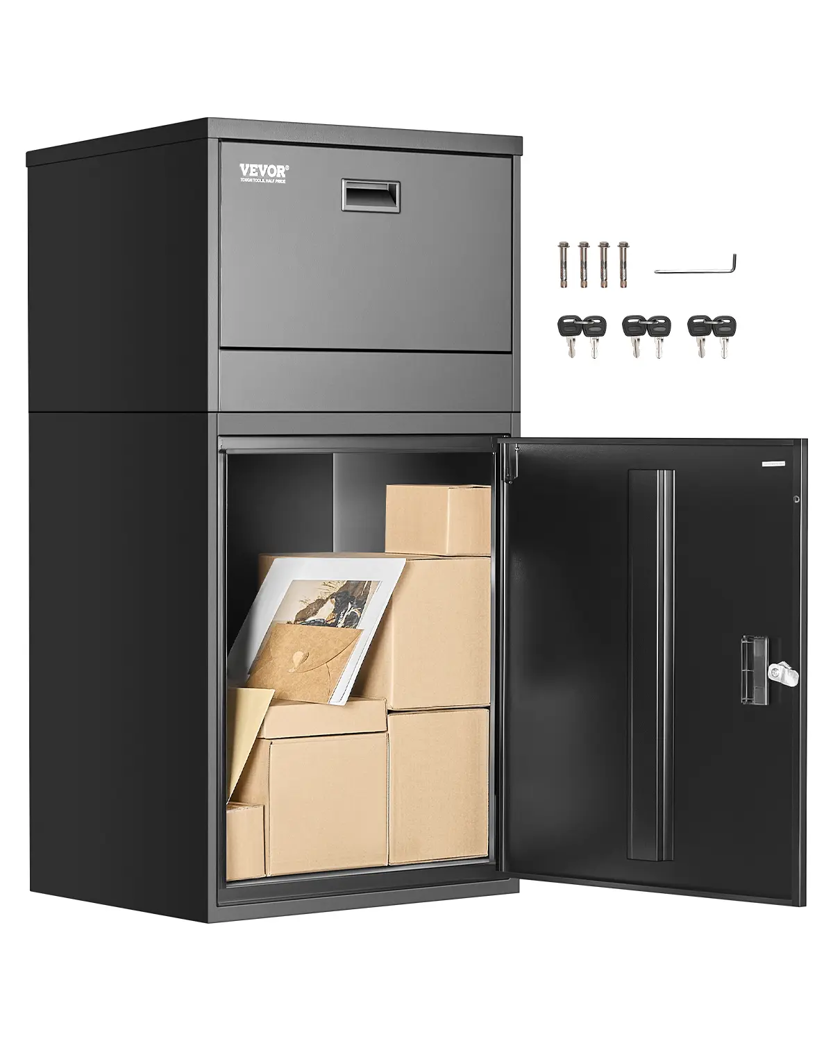 【summerfinds】VEVOR Package Delivery Boxes for Outside, 38.6 in Mailbox for Parcel with Lock, Galvanized Steel Package Drop Box with Anti-Theft Design, Weather-Resistant Package Mailbox for Home and Office, Black