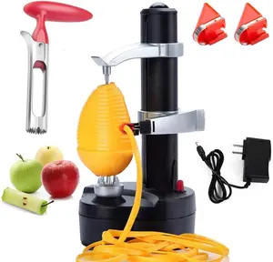 Electric Potato Peeler Automatic Potato Peeler Machine, Electric Peeler Fruits and Vegetables, Apple Peeling Machine for Kitchen [1 Adapter 2 Extra Blades] with Apple Corer (Black-C)
