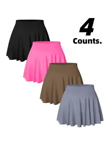 Women's Plain High Waist Tennis Skirt Set, Casual Fitted Yoga Shorts, Spring Summer Gym Wear, Anti-Slip Safety Pants Included