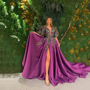 2025 women's dress sequined swing slit V-neck banquet evening dress