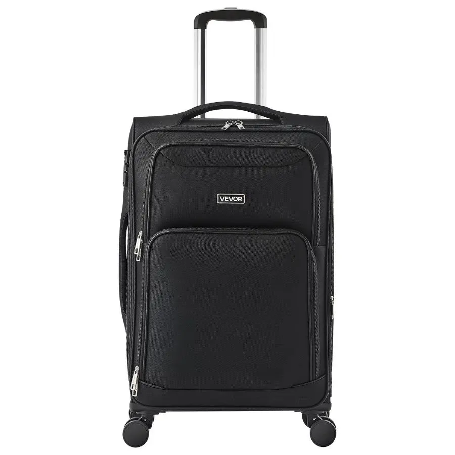 VEVOR 24-Inch Softside High-Capacity Checked Luggage for Adults, Unisex Multi-Function 4-Wheel Spinner Suitcase with TSA Lock, Expandable Pocket, Lightweight All-Season Travel Luggage, Black, Zipper, Spinner Wheels