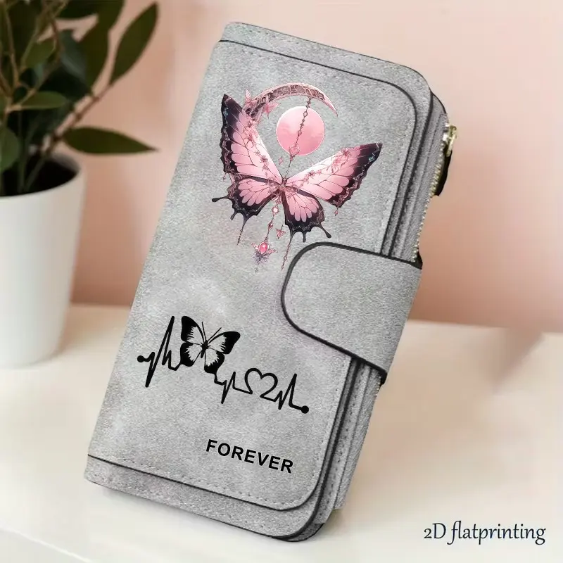 1pc Colored butterfly pattern women's long wallet, multi-functional wallet, portable snap coin purse, Fashionable Wallet, birthday & holiday gift, daily essential, suitable for outdoor, travel use, 3.03CYJ-14