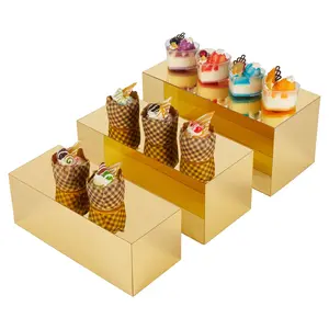 Acrylic Food Display Risers, Gold Risers Boxes 3Pcs Rectangular Display Stand Shelf Buffet Risers for Catering Dessert Buffet Table, Parties, Weddings, Collectibles Shoes Display