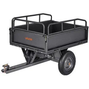 VEVOR Garden Utility Trailer, 10 Cu. Ft & 500lbs Capacity, ATV UTV Hauling Trailer, Tow Behind Steel Dump Cart with 14" Tires, Hand Pull or Foot Pedal, Heavy Duty Yard Trailers for Lawn Mower Tractor