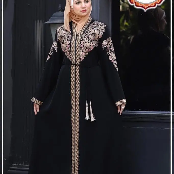 Egytian Abaya with Floral Embroidery and Gold Accents - Fashionable Women's Wear dubai abaya