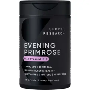 Sports Research Evening Primrose Supplement from Cold Pressed Oil - Gluten Free & Non-GMO GLA - 1300mg, 120 Count