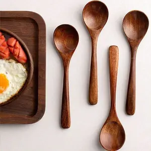 Natural Wooden Spoon Set, 4/6 Counts Multi Specification Durable & Eco-friendly Long Handle Cooking Spoons for Kitchen, Cooking, Baking & Serving, Wooden Cooking Tools, Kitchen Utensils, Kitchenware