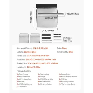 VEVOR Quarter Fenders for Semi Trucks, 24x 24 Semi Truck Fenders with Tube Bracket and Mounting Hardware, 1 Pair Right Left Quarter Fender Set, Fit for Freightliner, Peterbilt, Kenworth
